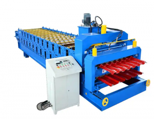 This is a double layer tile press that can produce IBR sheet, corrugated sheet